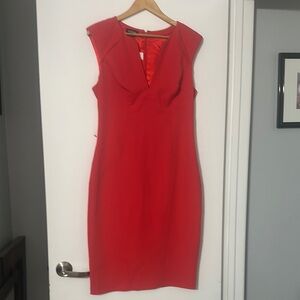 Bebe Red Plunge Sheath Midi Dress